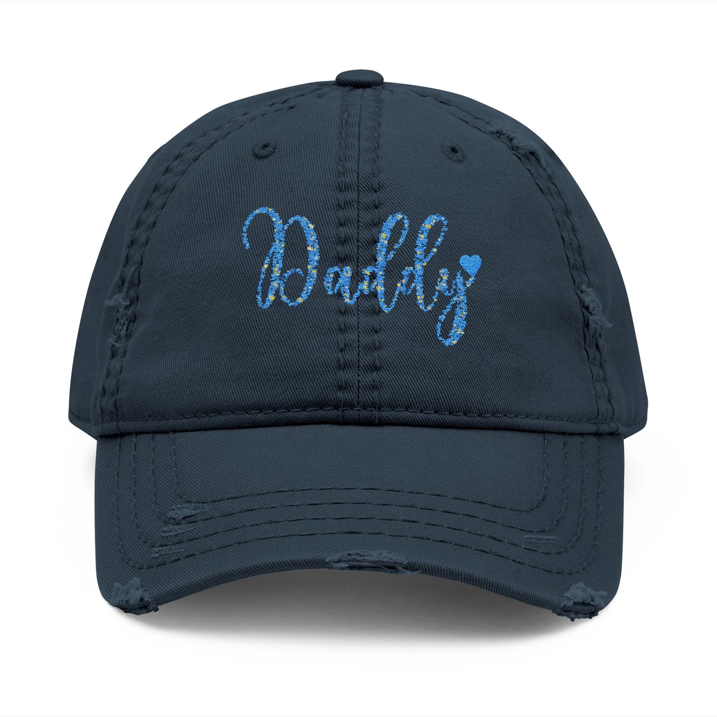 Daddy Embroidered Distressed Dad Hat – Blue Sequin Script