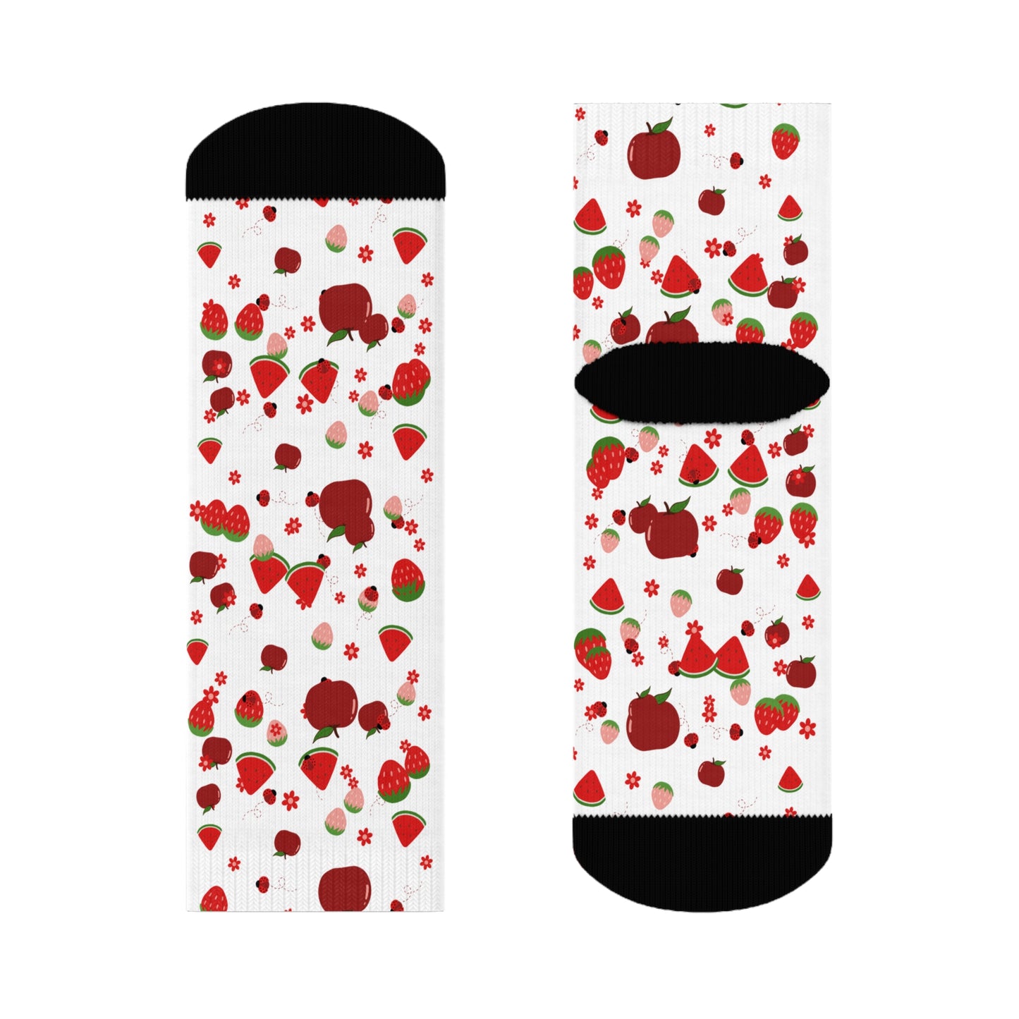 Strawberry Pattern Crew Socks — Cute Red Fruit Print Socks