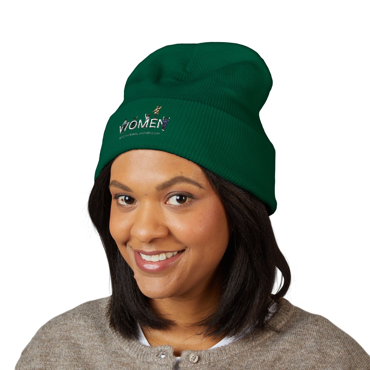 Embroidered Penguin Line Cuffed Beanie — Cute Winter Animal Knit Hat