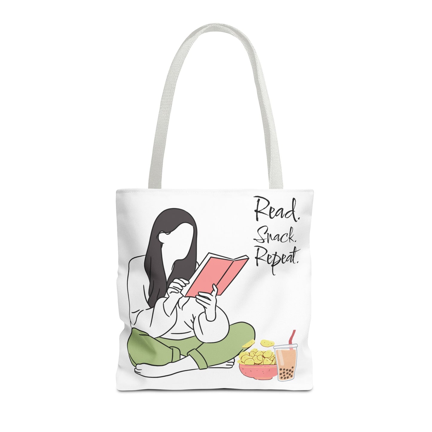 Reading Snack Tote Bag — "Read. Snack. Repeat." Book Lover Canvas Tote