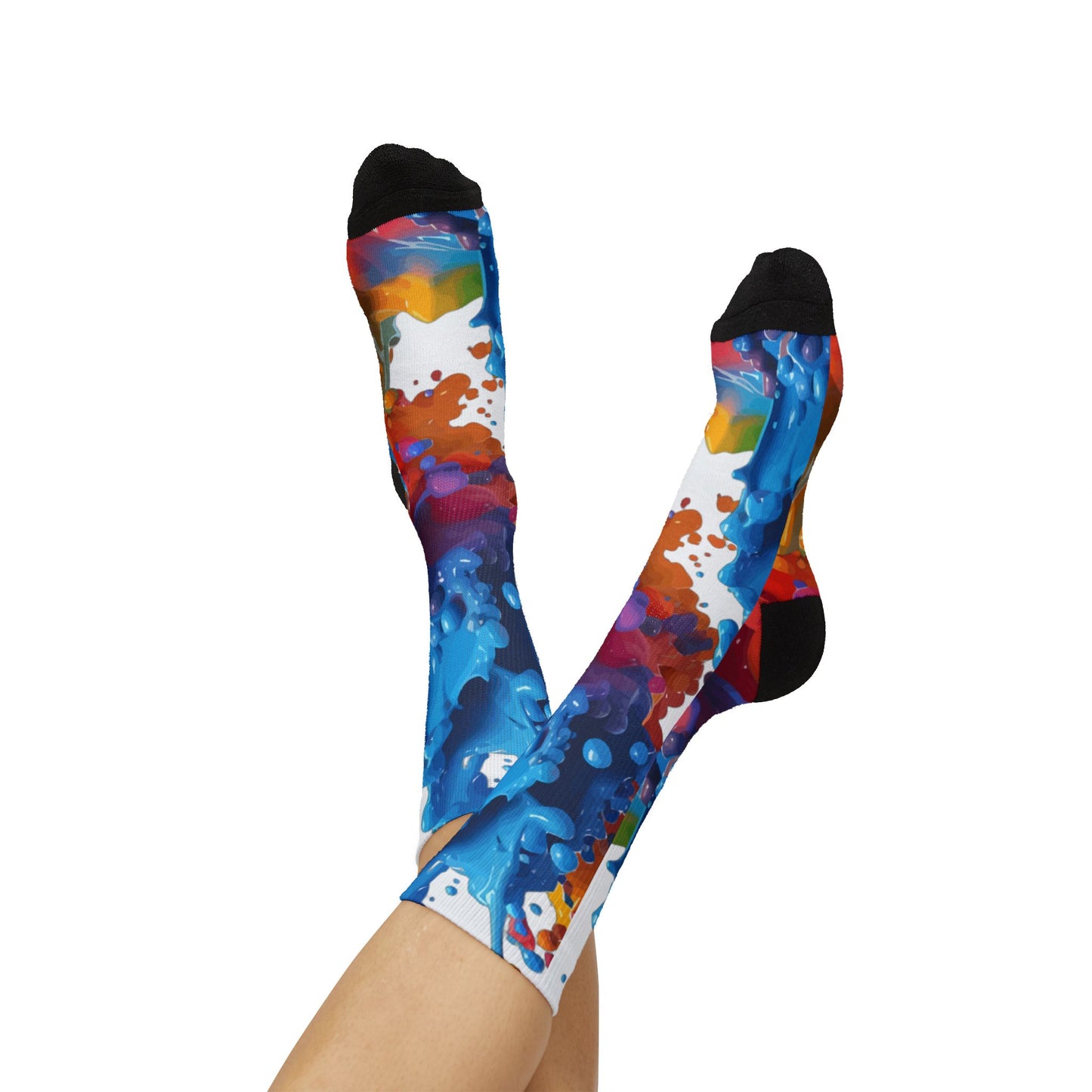 Color Splash Sublimation Socks — Abstract Rainbow Crew Socks