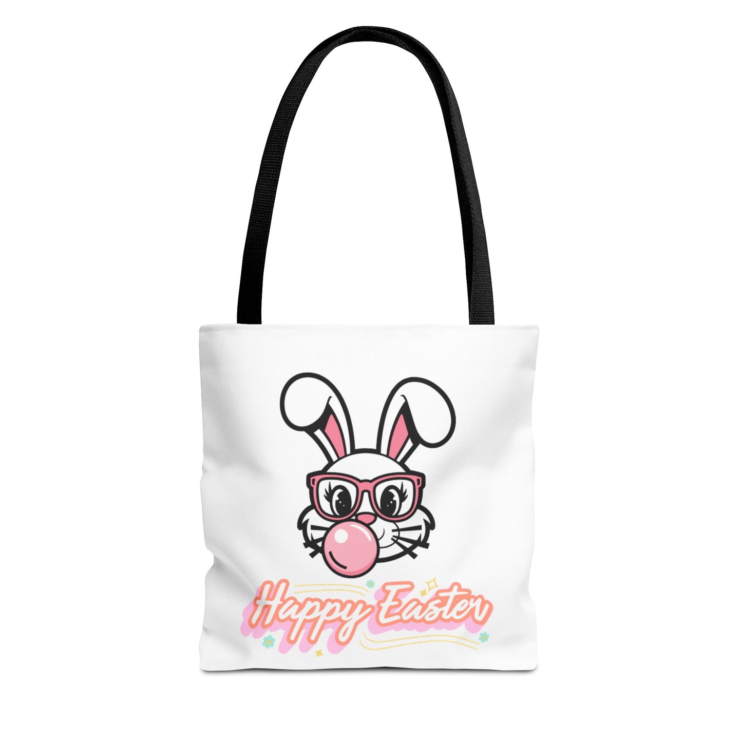 Easter Bunny Tote Bag — "Happy Easter" Cute Bunny with Glasses & Bubblegum