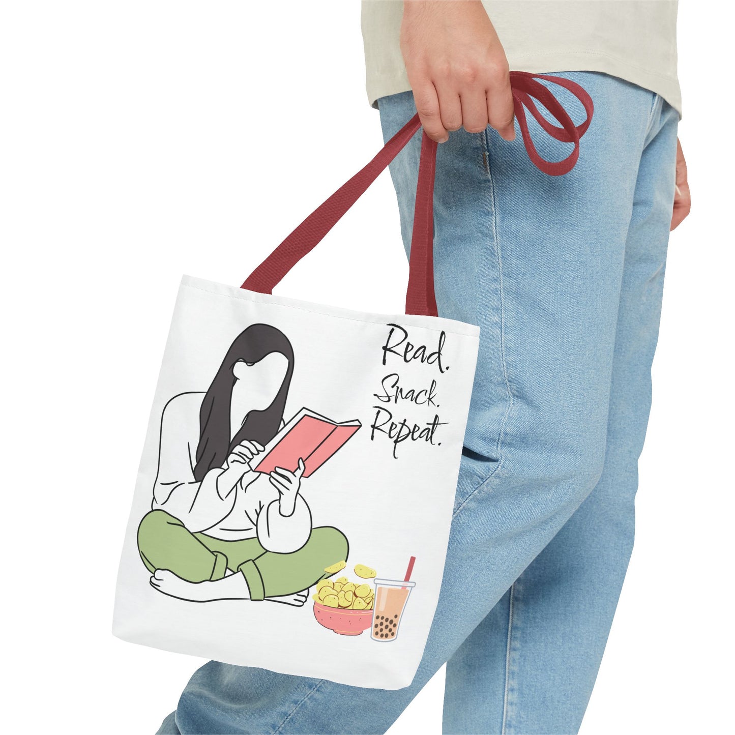 Reading Snack Tote Bag — "Read. Snack. Repeat." Book Lover Canvas Tote