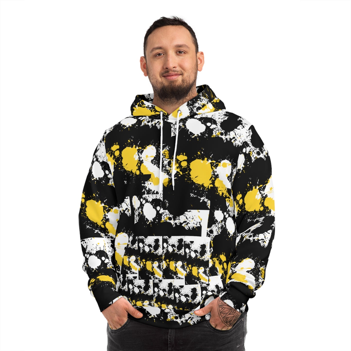 Abstract Yellow Black Splatter Hoodie