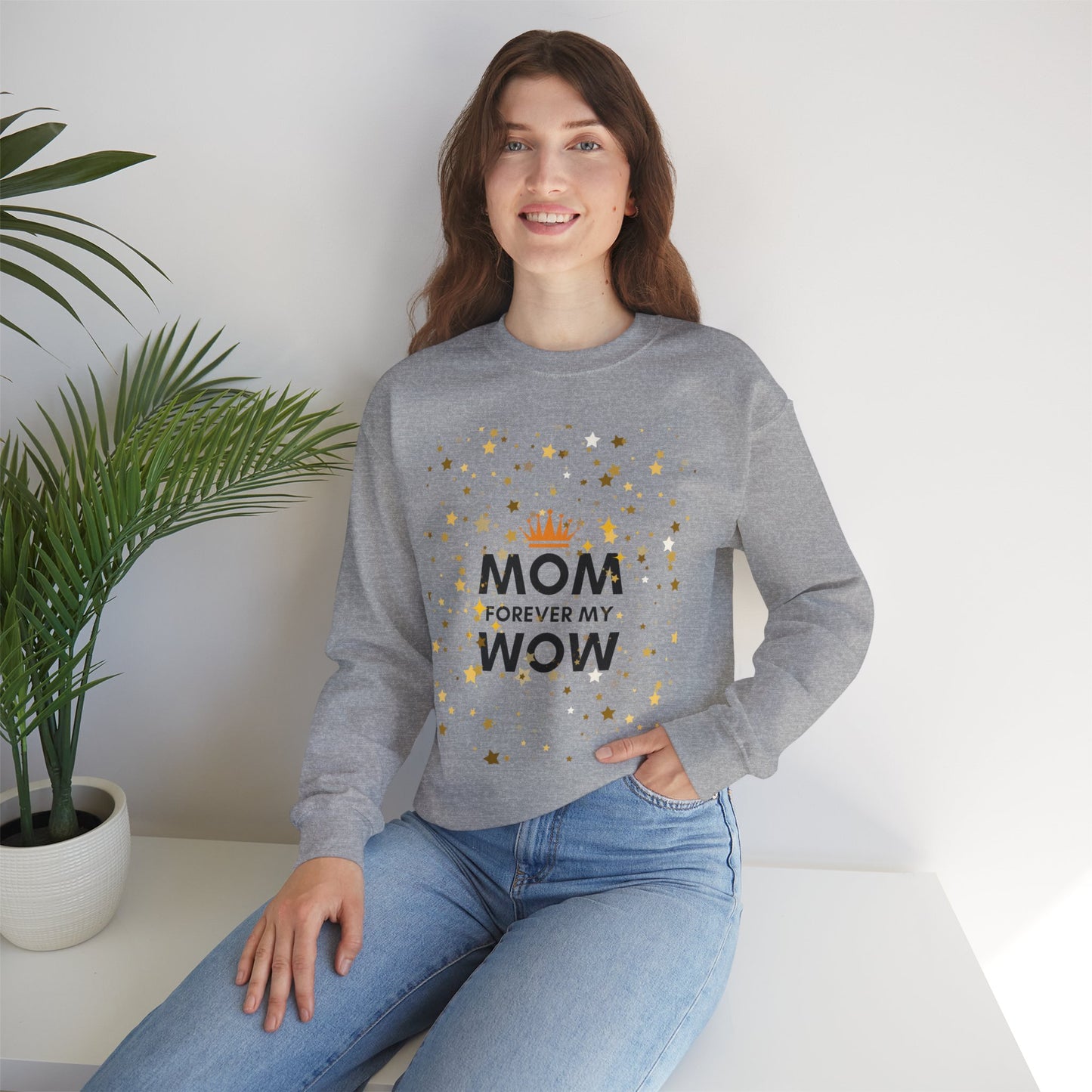 Mom Forever My Wow Crewneck Sweatshirt — Mother's Day Gift, Sparkle Crown Design