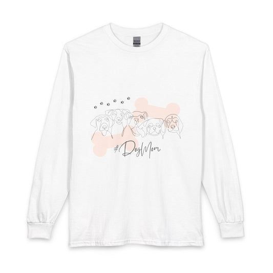 Dog Mom Long Sleeve Shirt — Minimal Line Art Paw & Bone Design