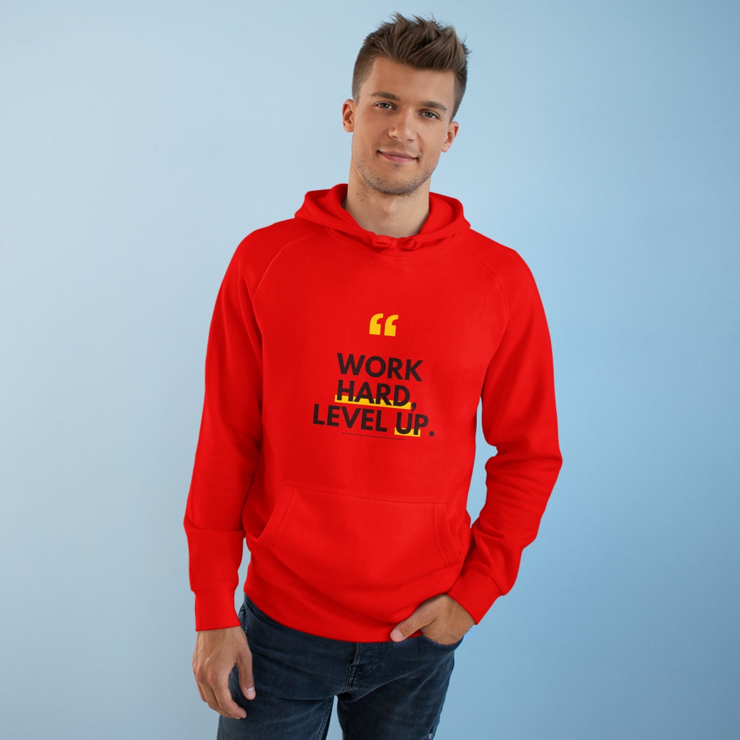 Work Hard, Level Up Hoodie — Motivational Quote Hooded Sweatshirt