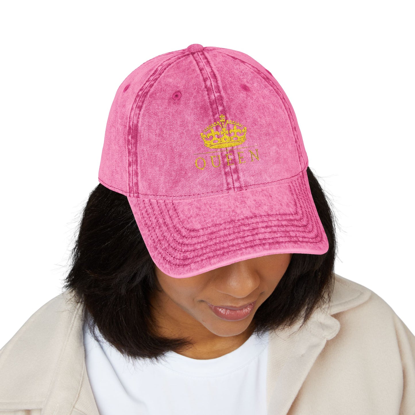Embroidered 'Queen' Vintage Baseball Cap - Distressed Red Crown Hat