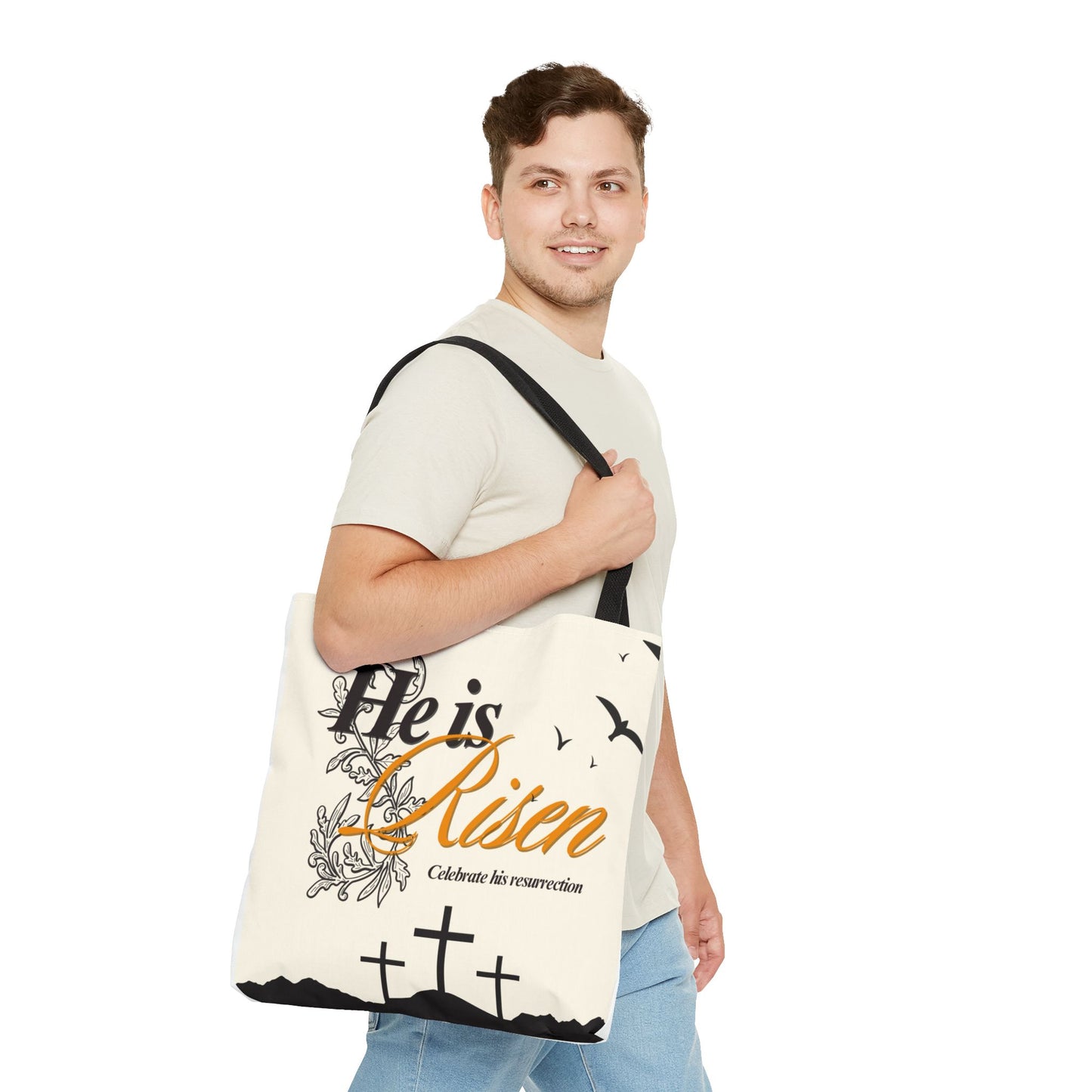 He Is Risen Easter Tote Bag — Christian Resurrection Canvas Tote