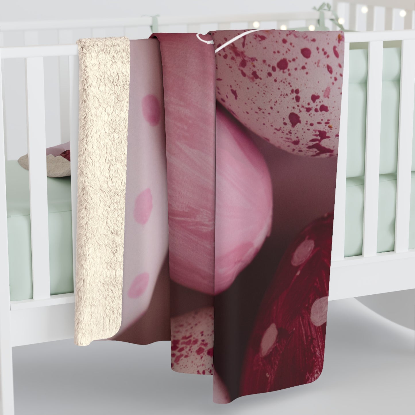 Happy Easter Sherpa Blanket - Pink Easter Eggs Cozy Throw