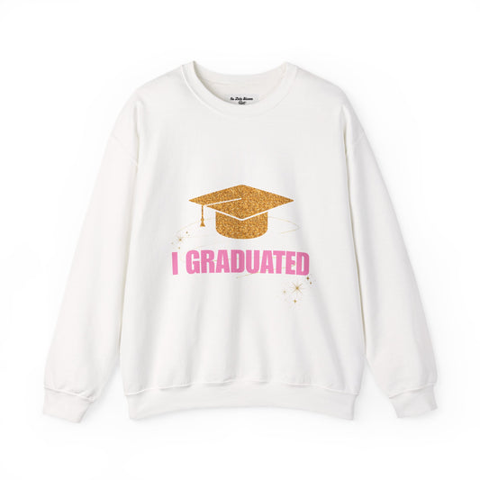 Graduation Crewneck Sweatshirt — Gold Cap "I Graduated" Graphic