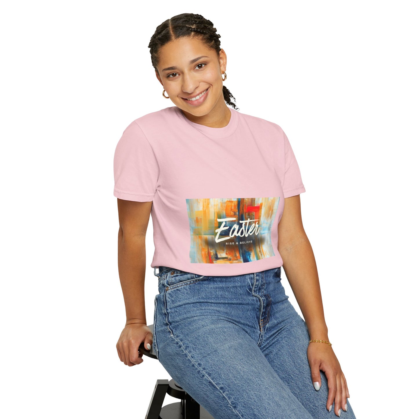 Easter Abstract Brushstroke T-Shirt — "Easter He is Risen" Graphic