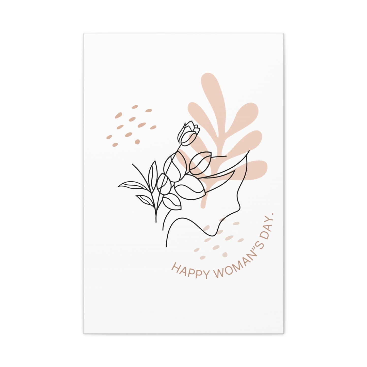 Happy Woman's Day Floral Canvas Art — Minimal Line Drawing Stretched Canvas