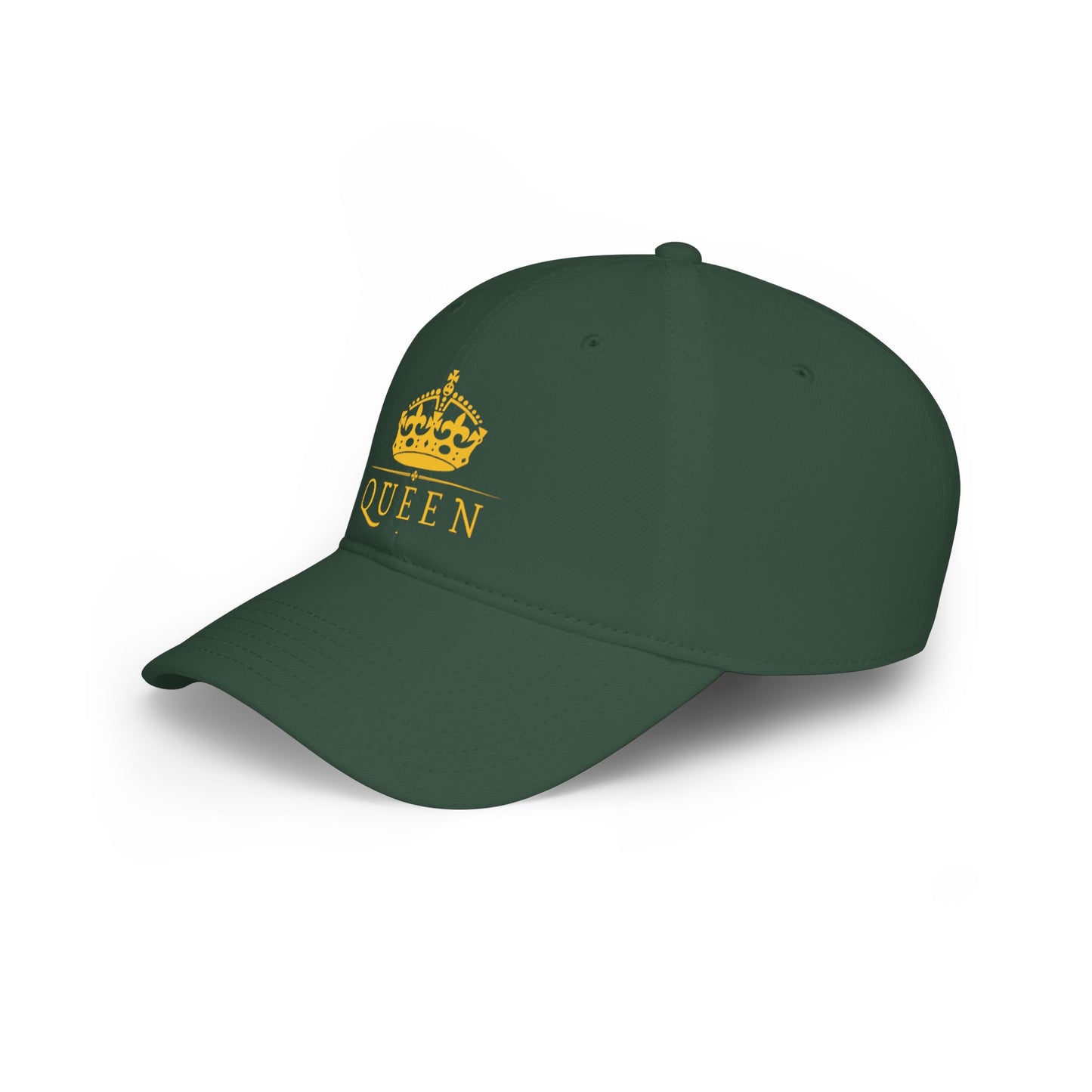 Queen Crown Baseball Cap — Red Low Profile Hat with Gold "QUEEN" Text