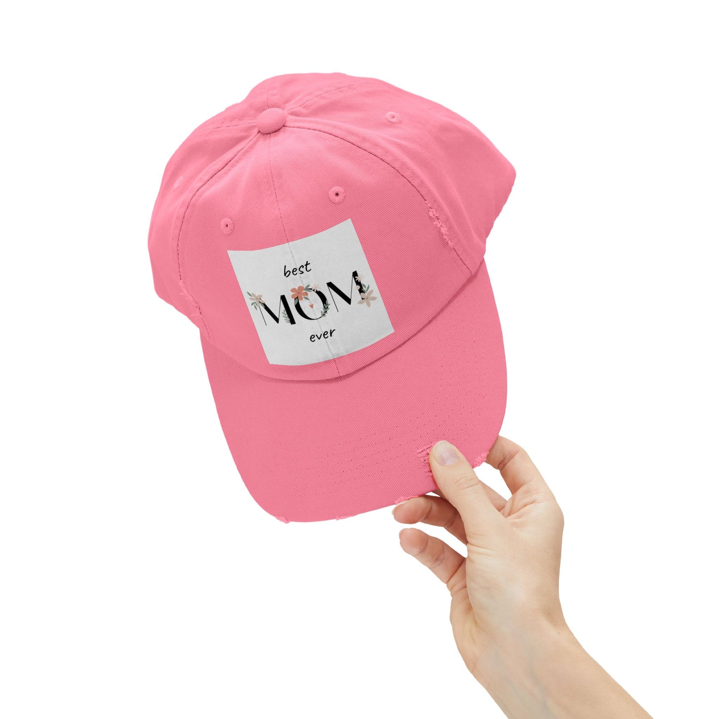 Best Mom Ever Distressed Cap - Floral Patch Mother’s Day Hat
