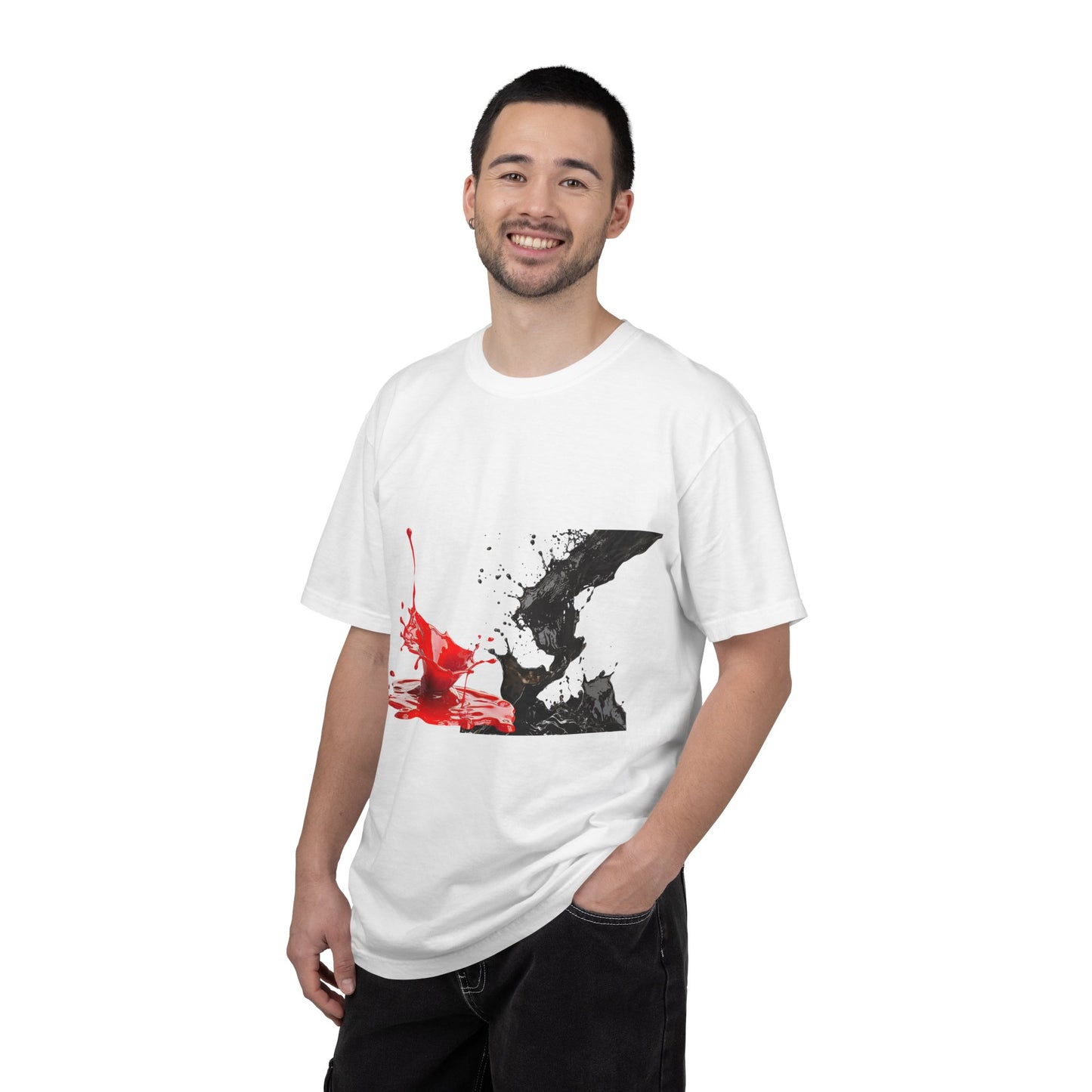 Ink Splash Graphic T-Shirt — Red & Black Abstract Art Tee