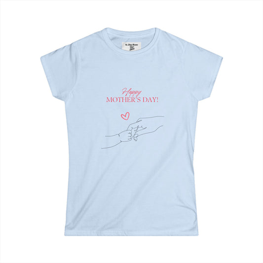 Mother's Day Tee – 'Happy Mother's Day' Minimal Line Art Mom & Baby Hands