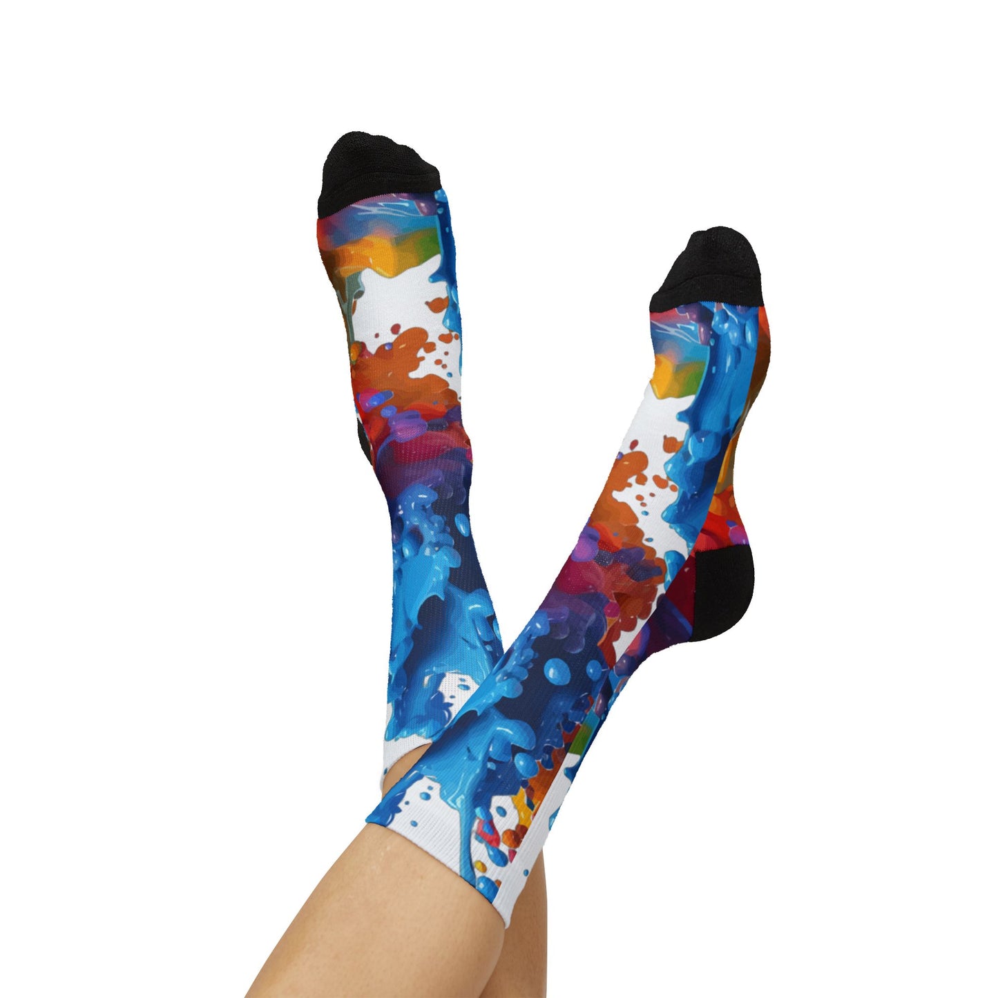 Color Splash Sublimation Socks — Abstract Rainbow Crew Socks
