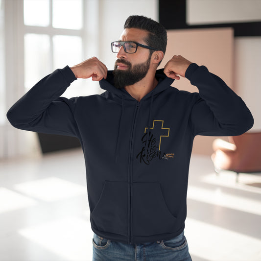 He Is Risen Unisex Hooded Zip Sweatshirt - Faith-Inspired Comfort Wear