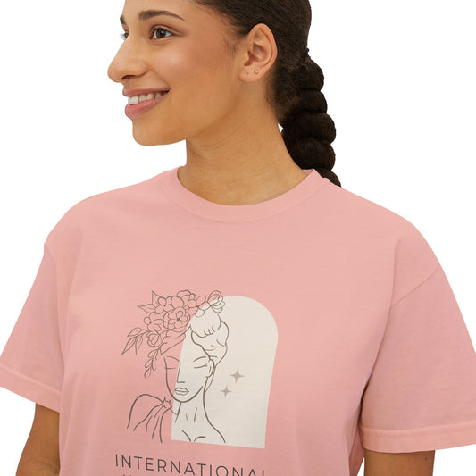 Women's Boxy Tee — International Women's Day Minimal Line Art Floral Tee