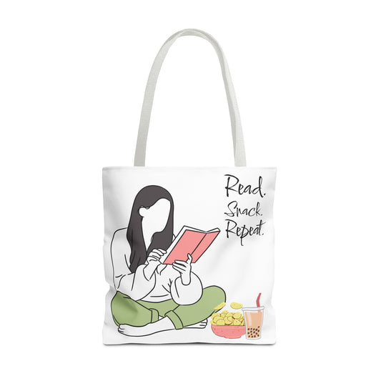 Reading Snack Tote Bag — "Read. Snack. Repeat." Book Lover Canvas Tote