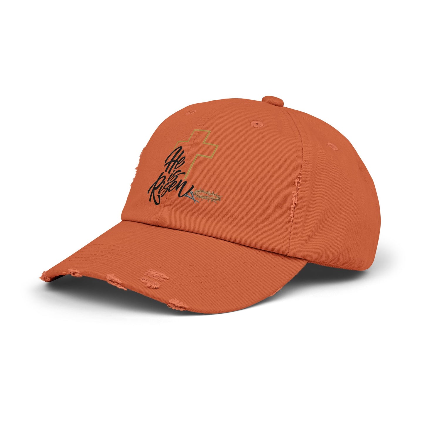 He Risen Distressed Baseball Cap – Christian Cross Hat