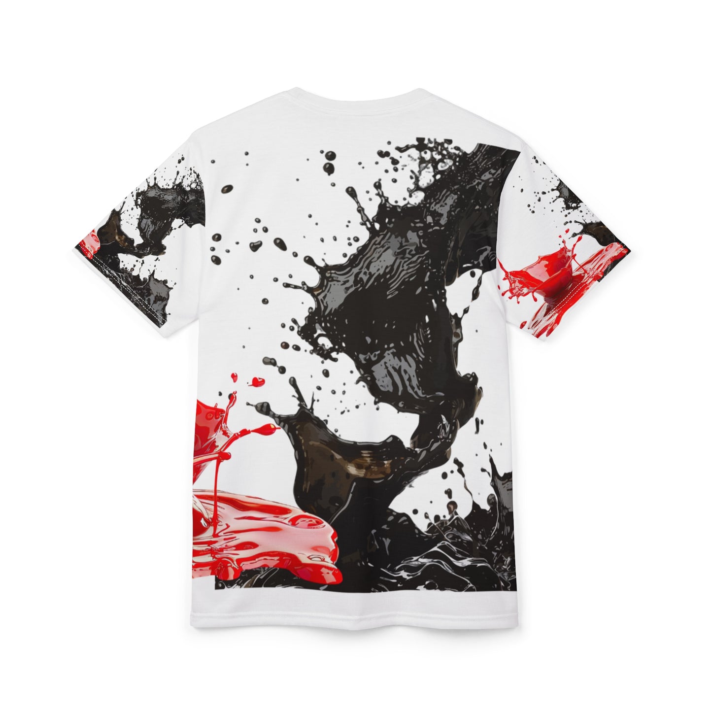 Ink Splash Tee – Abstract Black & Red All-Over Print Shirt