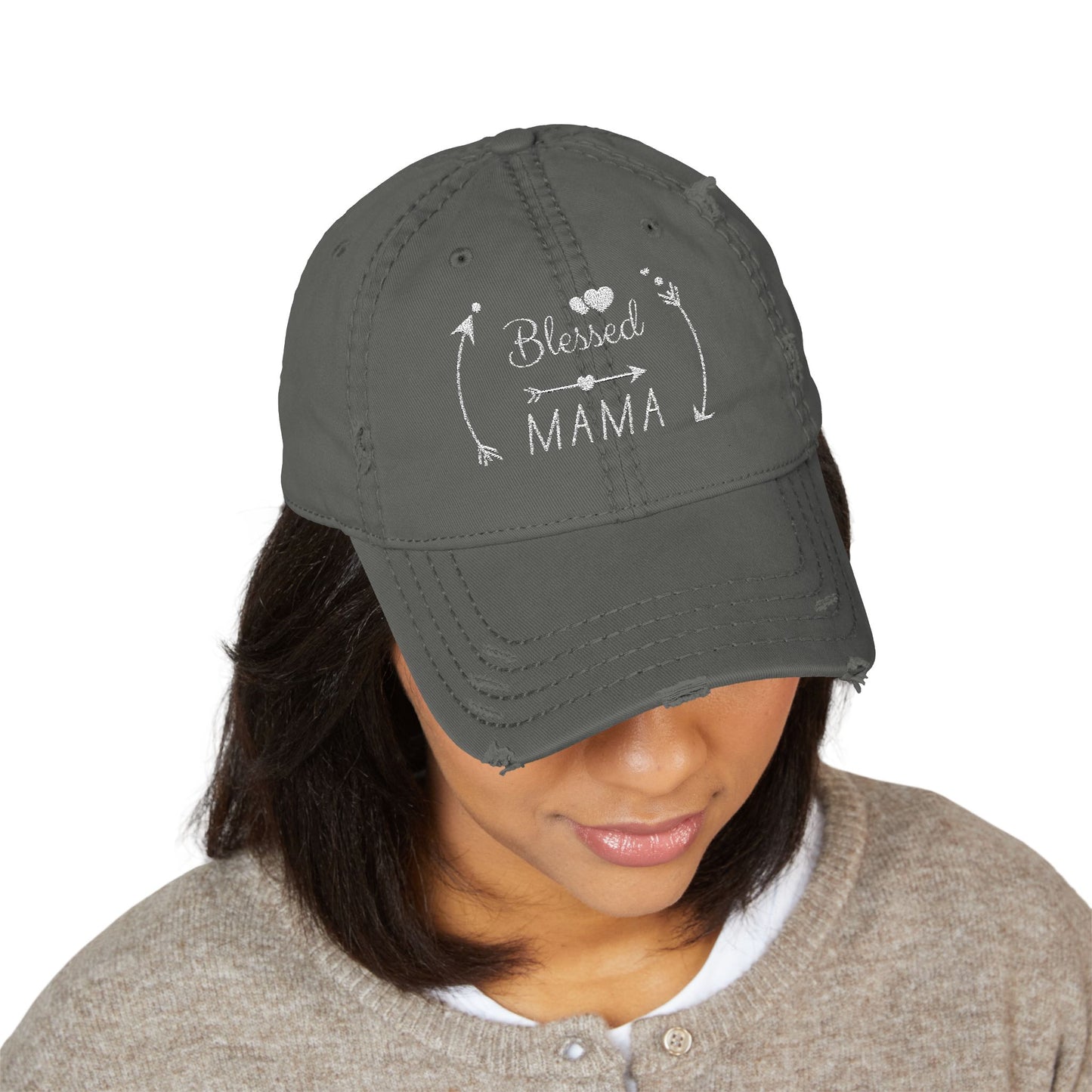 Blessed Mama Embroidered Distressed Dad Hat