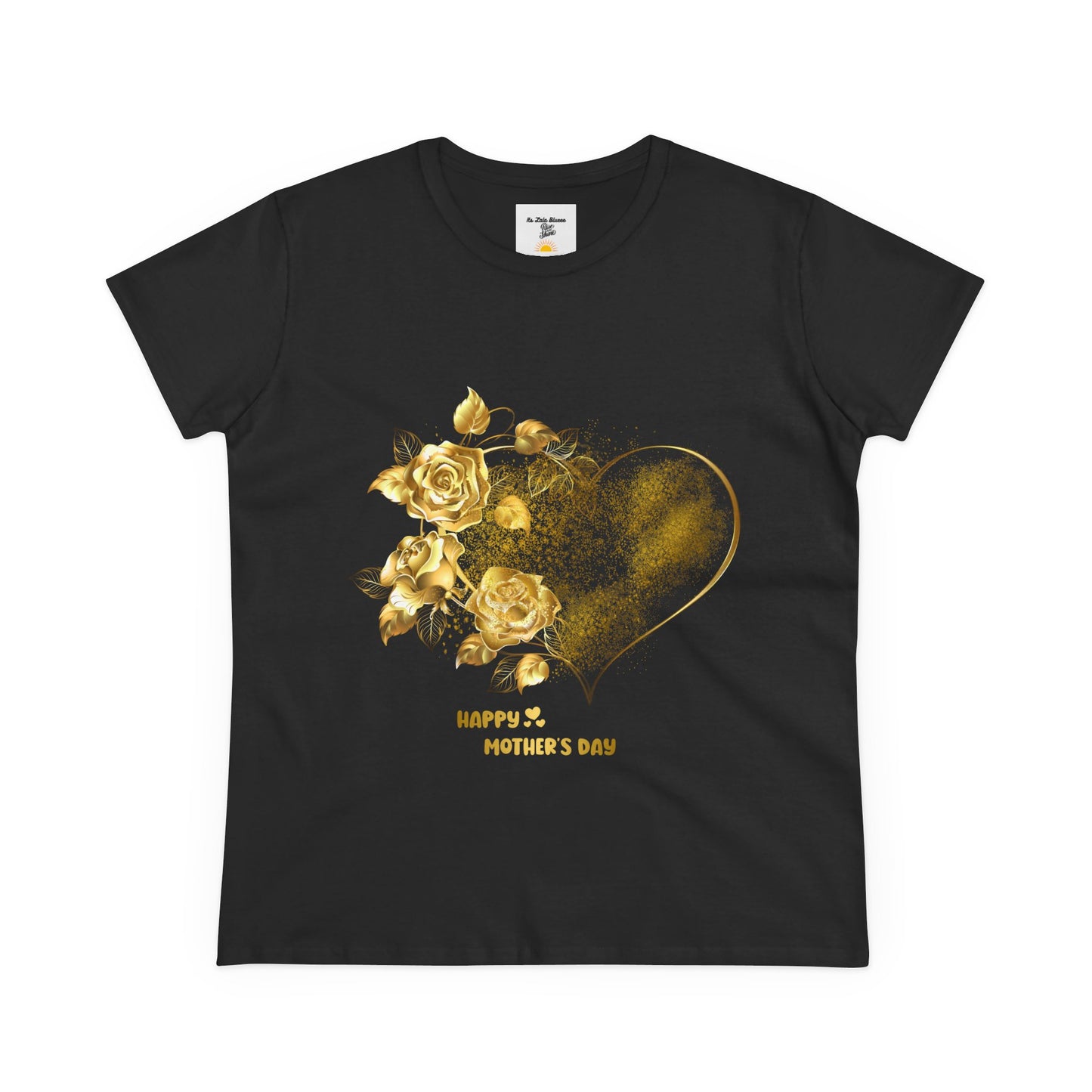 Happy Mother's Day Women's Midweight Cotton Tee with Gold Roses