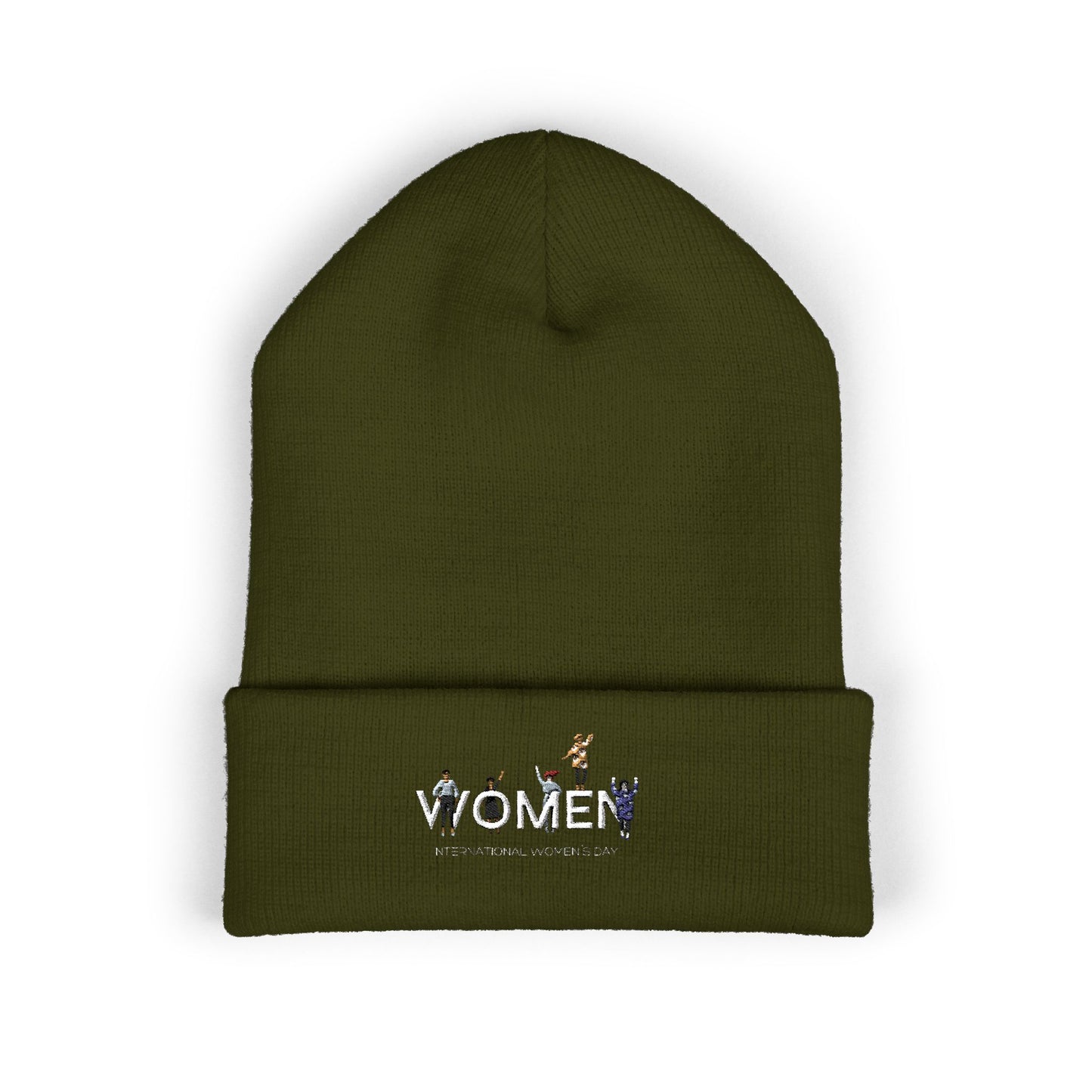 Embroidered Penguin Line Cuffed Beanie — Cute Winter Animal Knit Hat