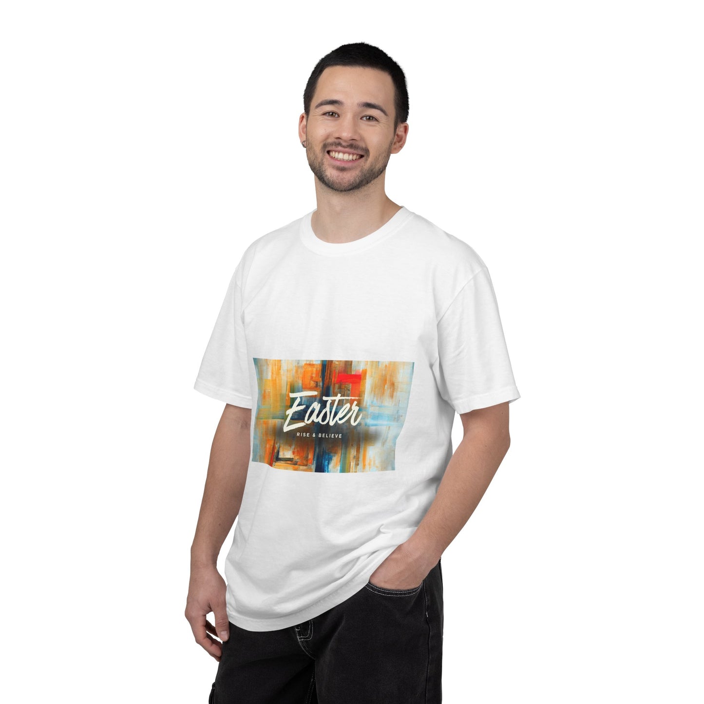 Easter Abstract Brushstroke T-Shirt — "Easter He is Risen" Graphic