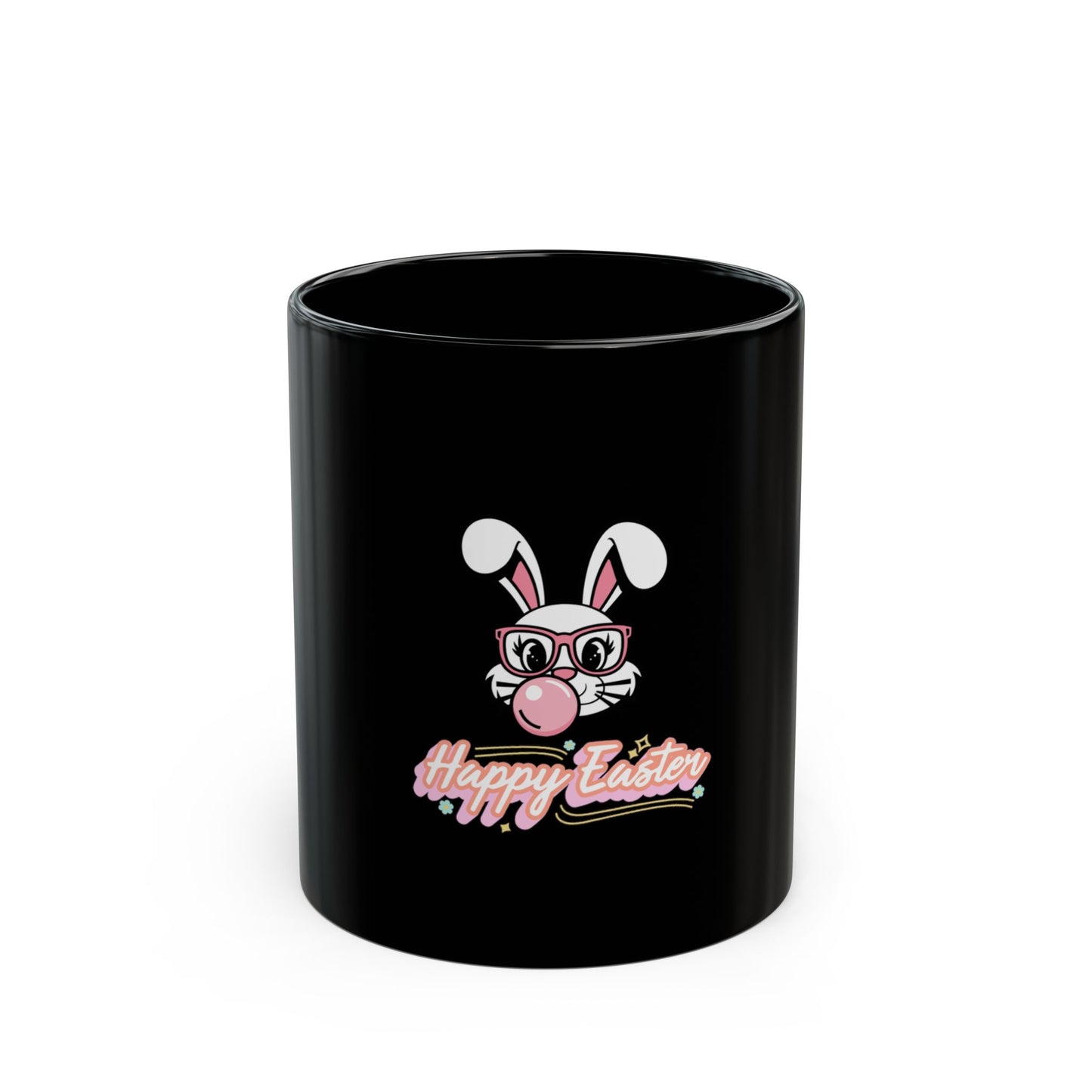 Easter Bunny Black Mug (11oz/15oz) — "Happy Easter" Cute Bunny Coffee Cup