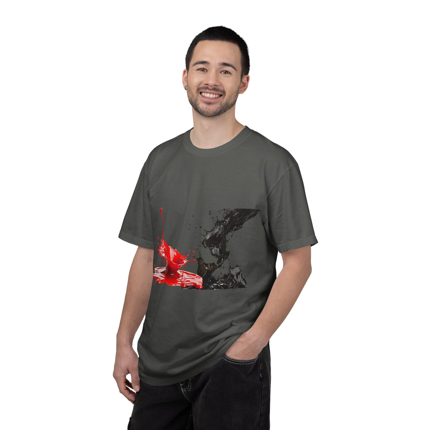 Ink Splash Graphic T-Shirt — Red & Black Abstract Art Tee