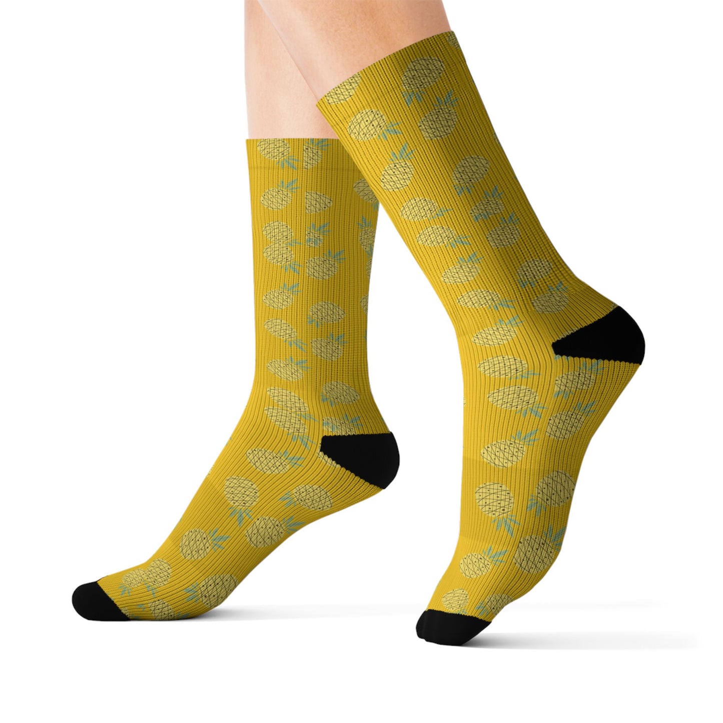 Yellow Pineapple Sublimation Socks — Fun Pineapple Pattern Crew Socks