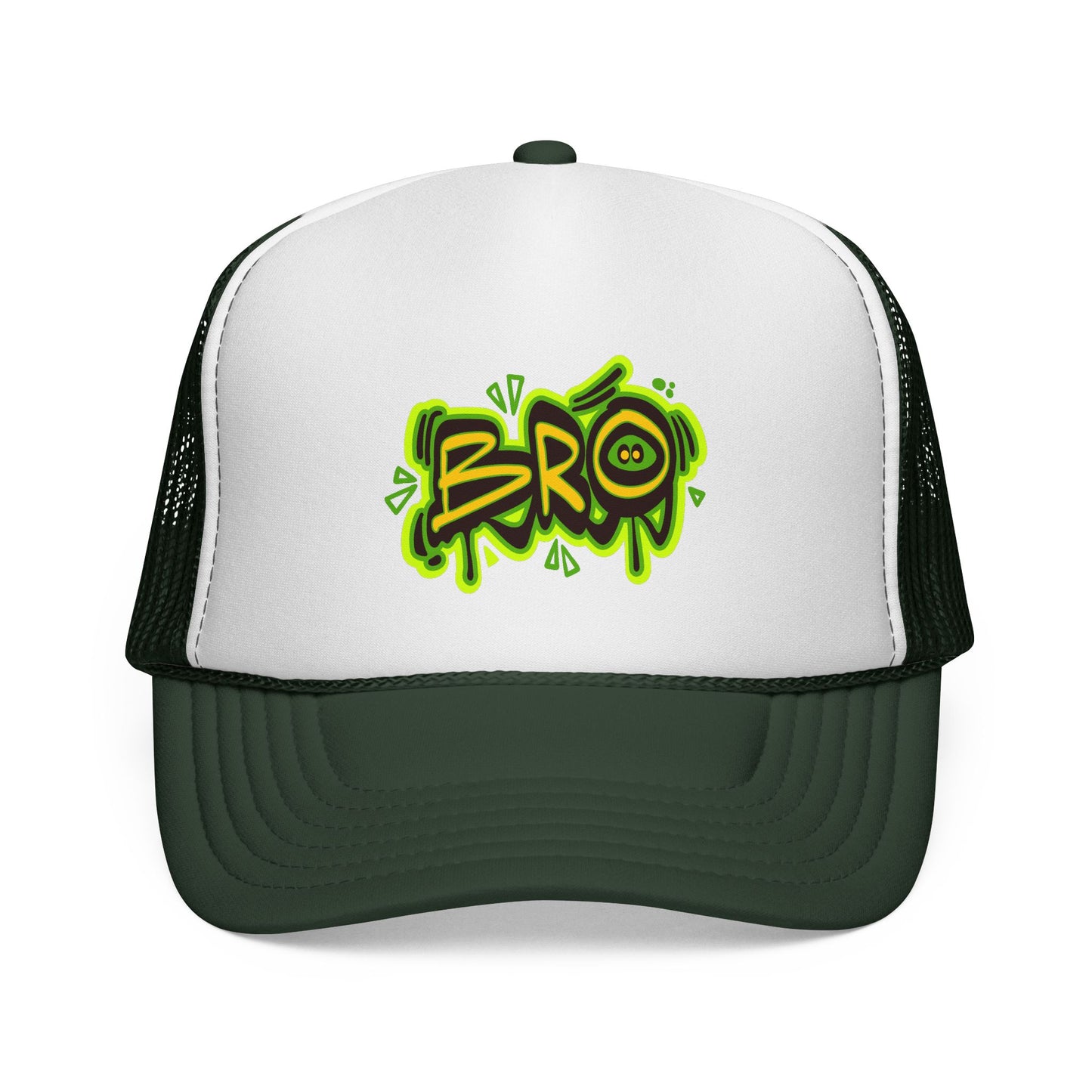 BRO Graffiti Trucker Cap — Neon Green Streetwear Mesh Hat