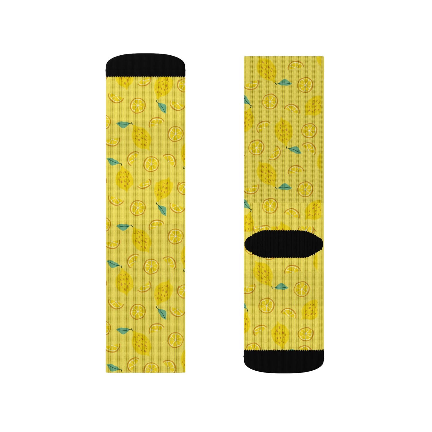 Lemon Pattern Sublimation Socks — Bright Yellow Citrus Crew Socks