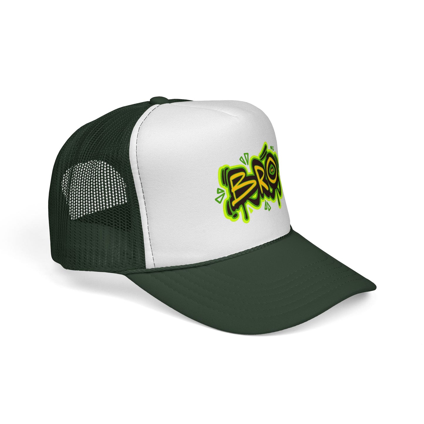 BRO Graffiti Trucker Cap — Neon Green Streetwear Mesh Hat