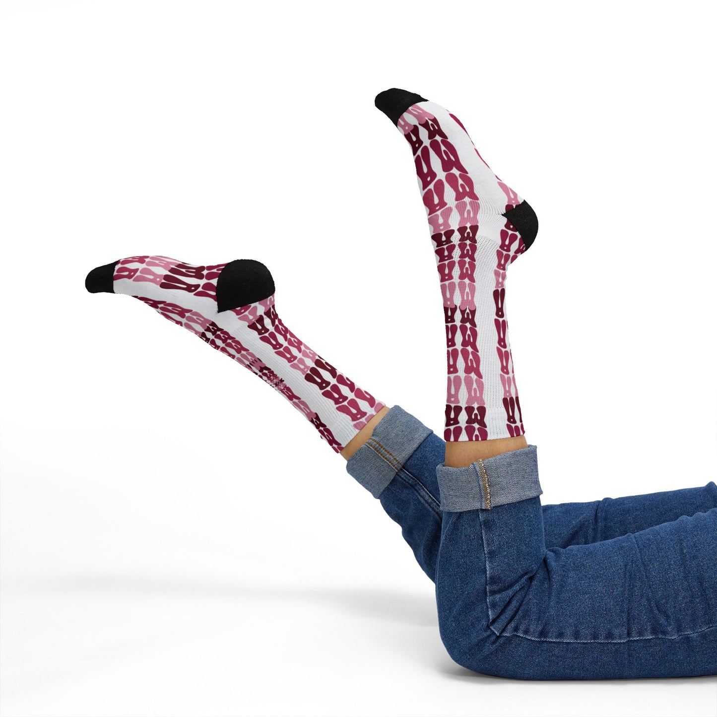 Pink Plaid Sublimation Socks — Custom Patterned Crew Socks