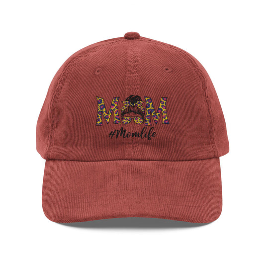 Mom Floral Embroidered Corduroy Cap — Vintage Mom Life Baseball Hat
