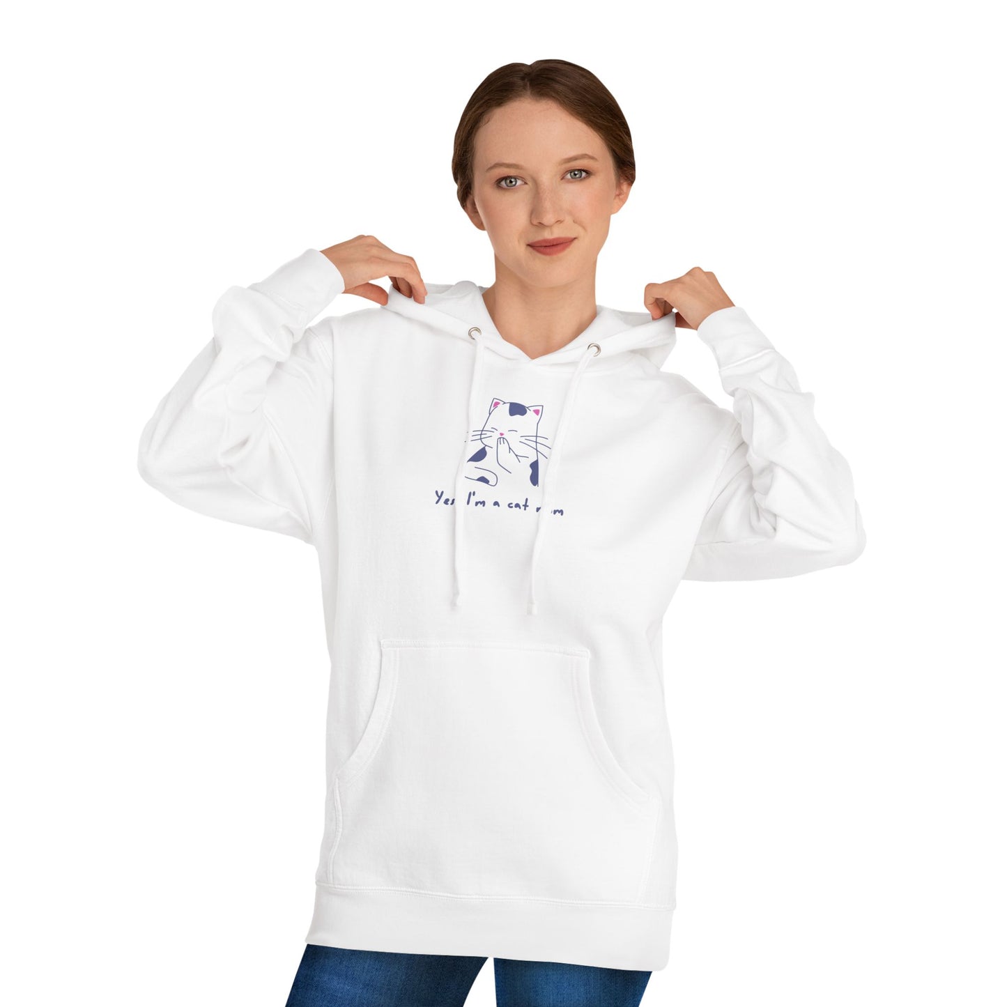 Cat Illustration Hoodie — “Yes, I’m a Cat Mom” Cute Minimalist Pullover