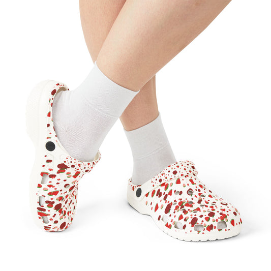 Red Confetti EVA Foam Clogs — Lightweight Splash-Print Slip-Ons