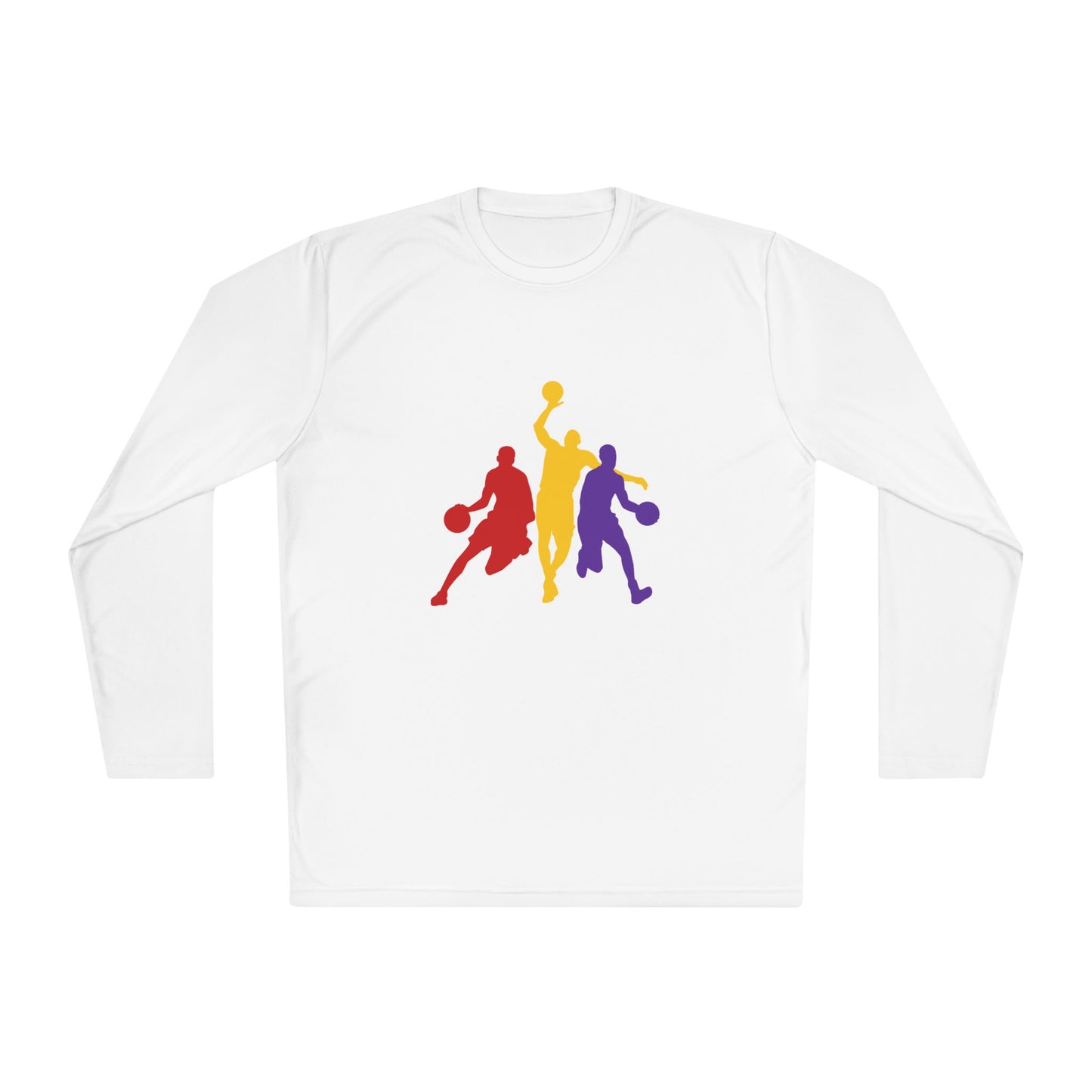 Basketball Silhouette Long Sleeve Tee — Colorful Players Graphic