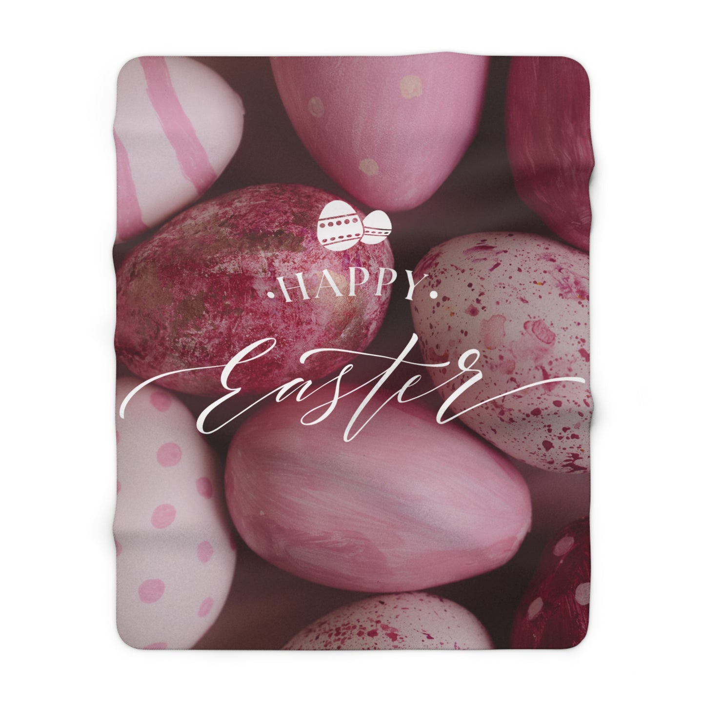 Happy Easter Sherpa Blanket - Pink Easter Eggs Cozy Throw