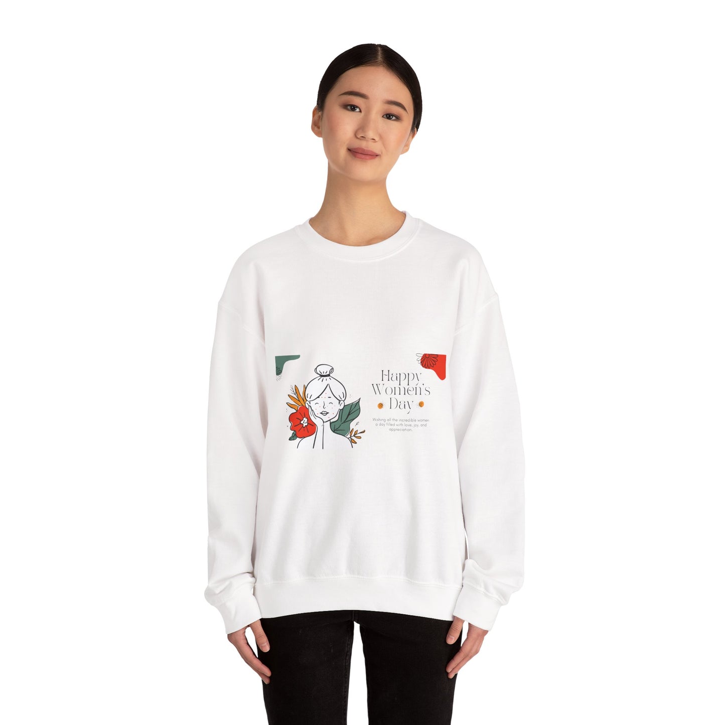Crewneck Sweatshirt — "Happy Women's Day" Floral Line Art