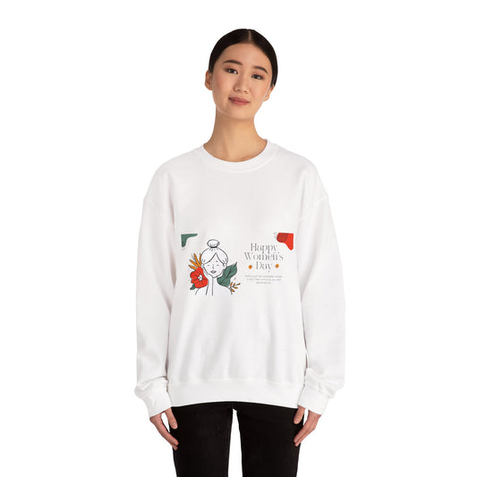 Crewneck Sweatshirt — "Happy Women's Day" Floral Line Art