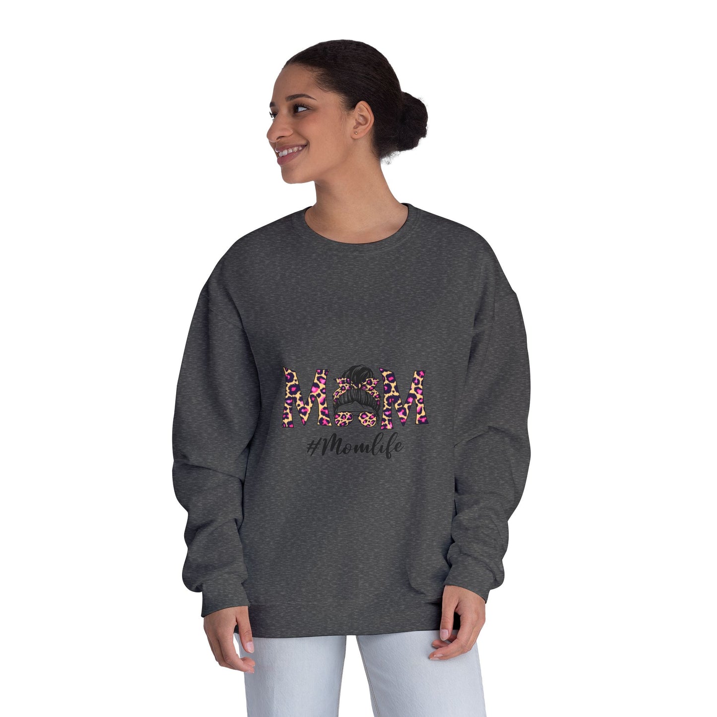 Momlife Floral Crewneck Sweatshirt — “MOM” Leopard Floral Design