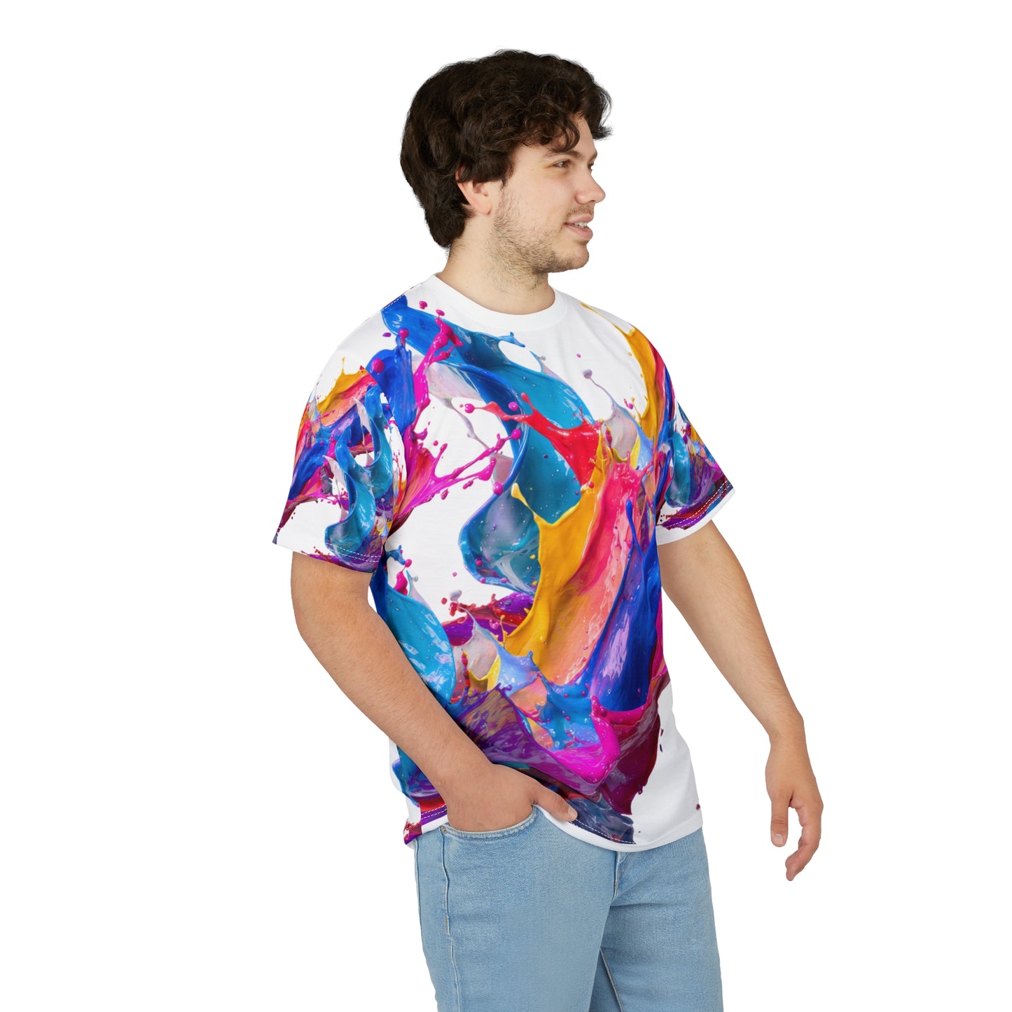 Abstract Paint Splash Tee — Colorful All-Over Print Art Shirt