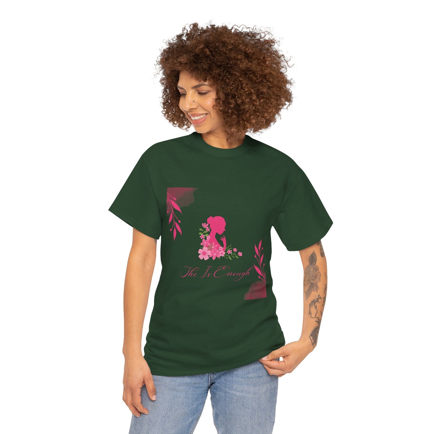 Floral Silhouette Tee — "She Is Enough" Inspirational Women's Shirt