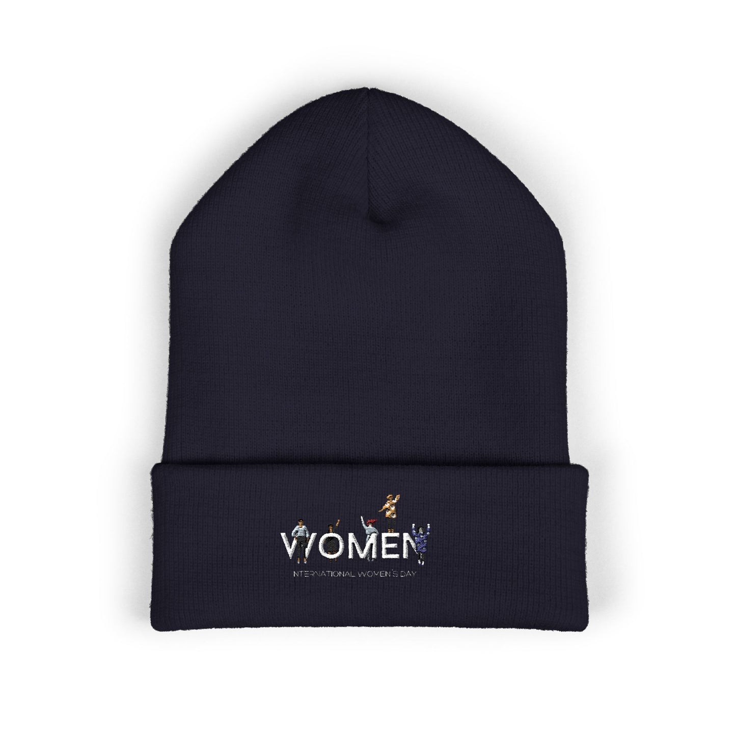 Embroidered Penguin Line Cuffed Beanie — Cute Winter Animal Knit Hat