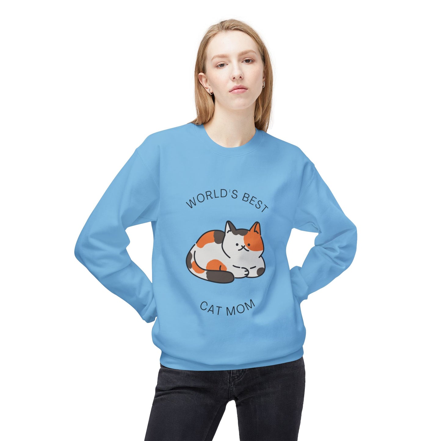 Cat Mom Sweatshirt - "World's Best" Cute Calico Cat Crewneck